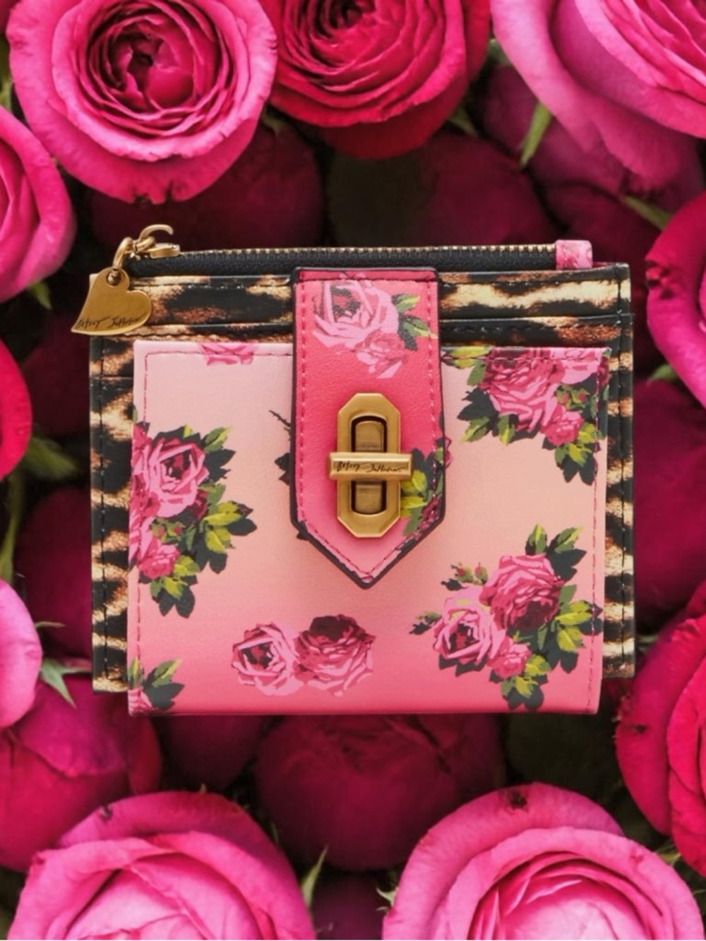 Betsey Johnson Leopard floral bifold wallet NWT